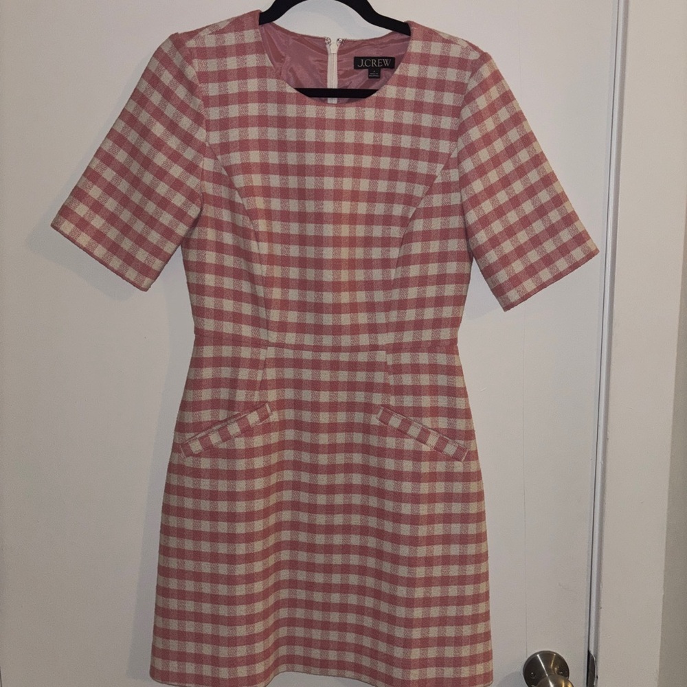 J. Crew Pink & Cream Gingham Short Dress